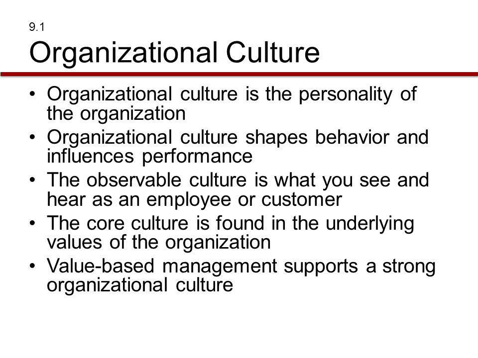 Organizational culture and values